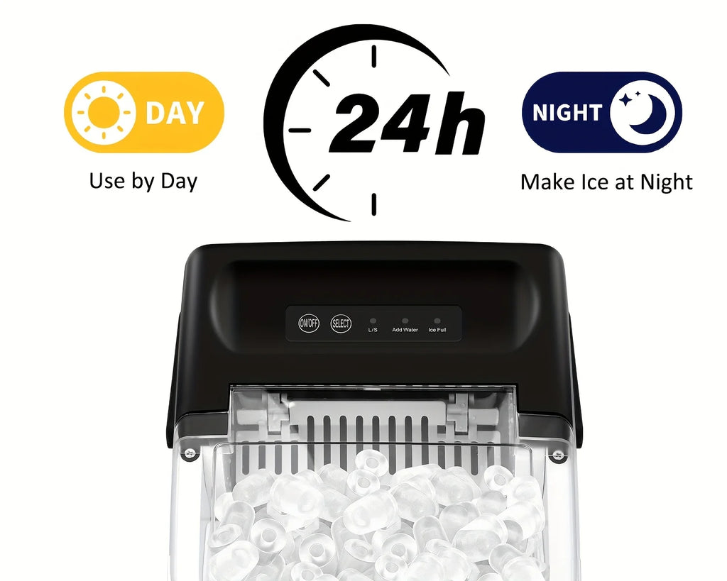 Countertop Ice Maker with Handle,Produces 26 Pounds of Ice Within 24 Hours,Mak 9 Ice Cubes in 6 Minutes.Portable Maker Comes