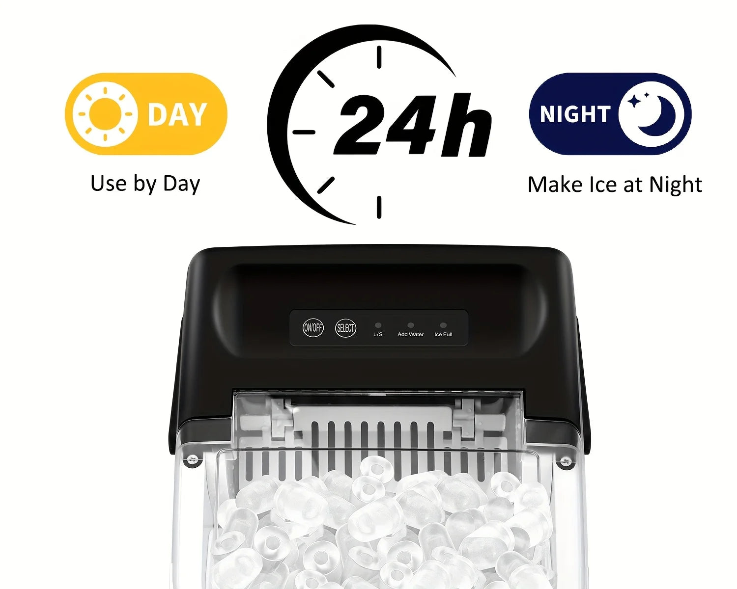 Countertop Ice Maker with Handle,Produces 26 Pounds of Ice Within 24 Hours,Mak 9 Ice Cubes in 6 Minutes.Portable Maker Comes
