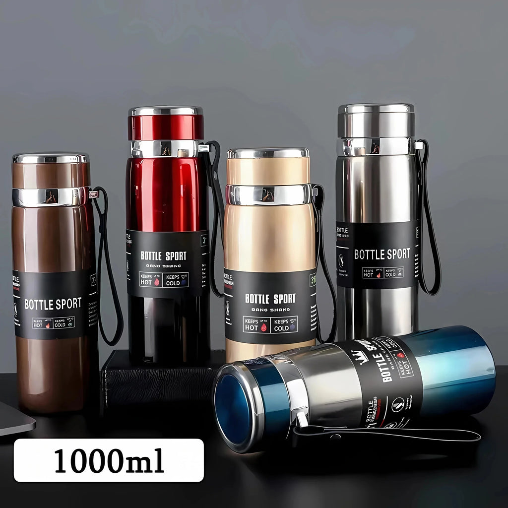1L Portable Stainless Steel Thermal Bottle - Vacuum Insulated Thermos Keep Cold and Hot, for Water, Tea & Coffee Home Office Use