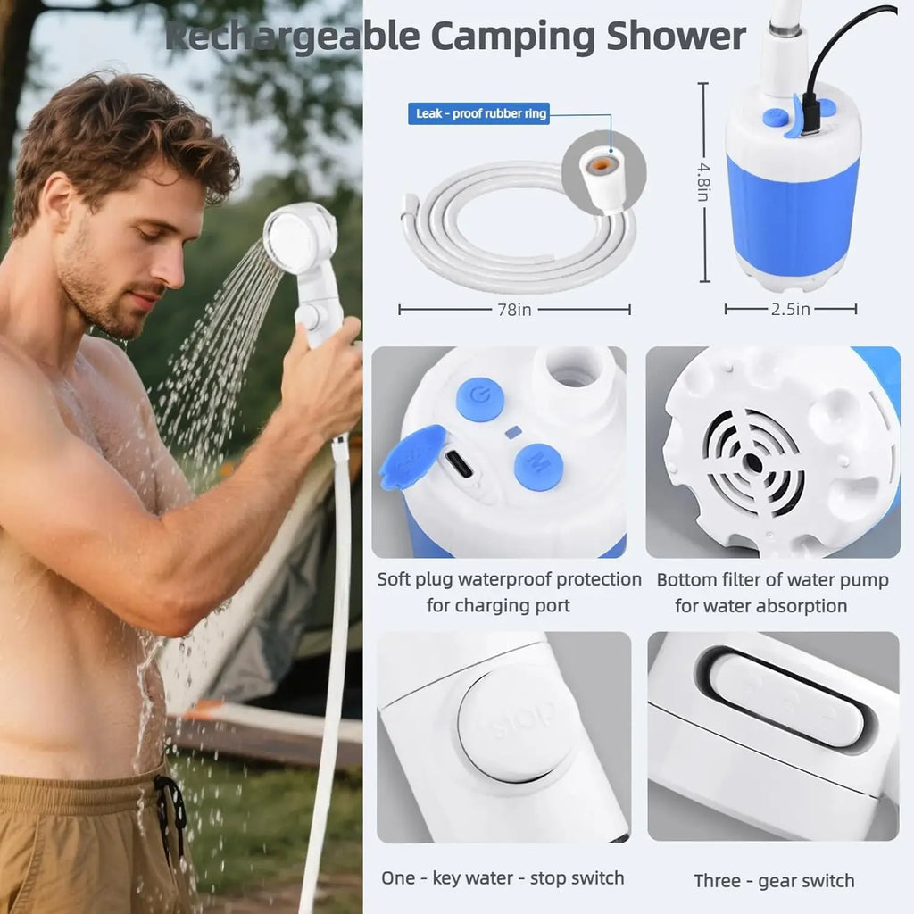 Portable Electric Shower Pump  2pcs Shower Head Sprayer USB Portable Pet Bath Shower Kit for Camping RV Travel  Watering Plants