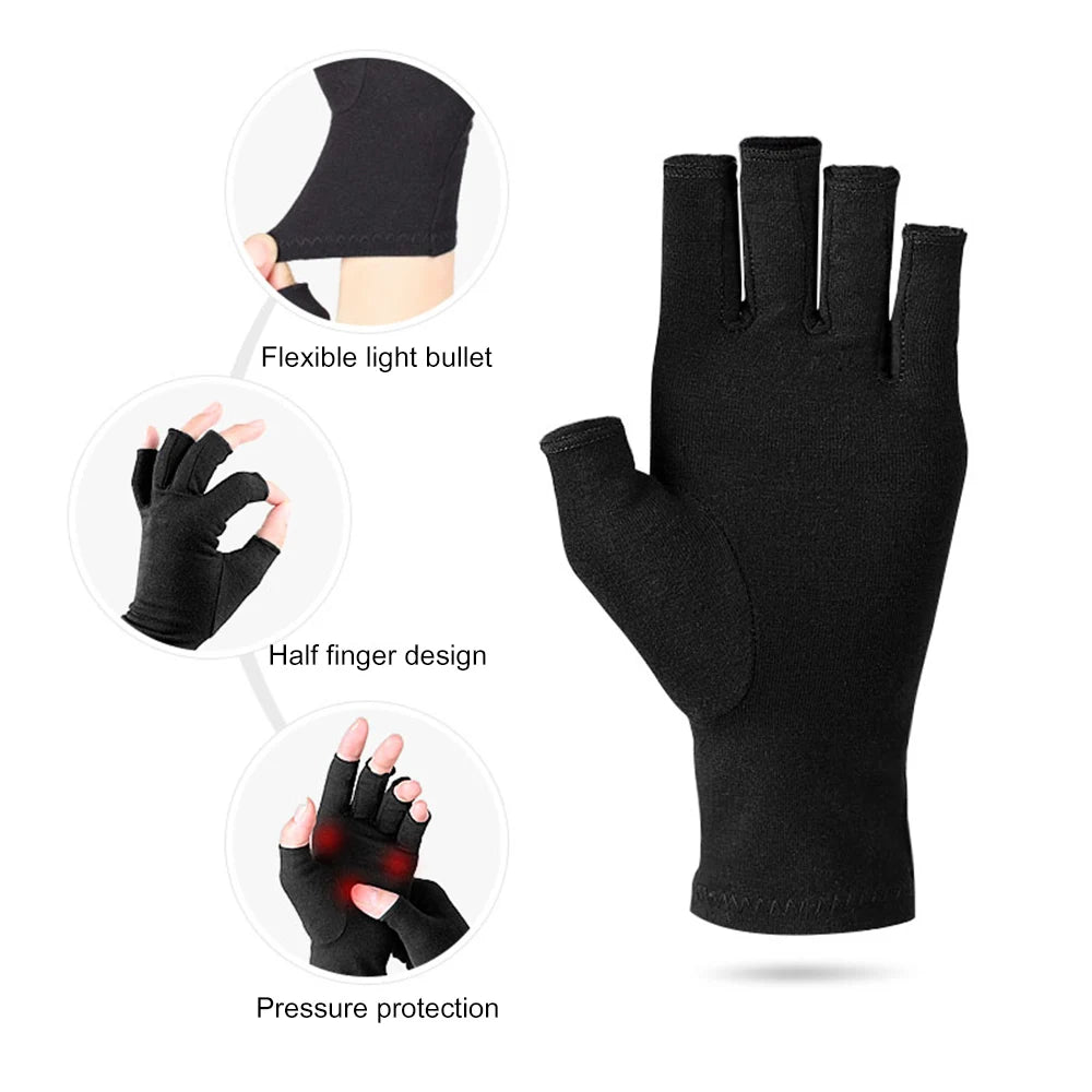 1Pair Copper Arthritis Gloves Half Finger Gloves Fingerless Gloves For Women Compression Gloves For Arthritis,Carpel Tunnel Pain