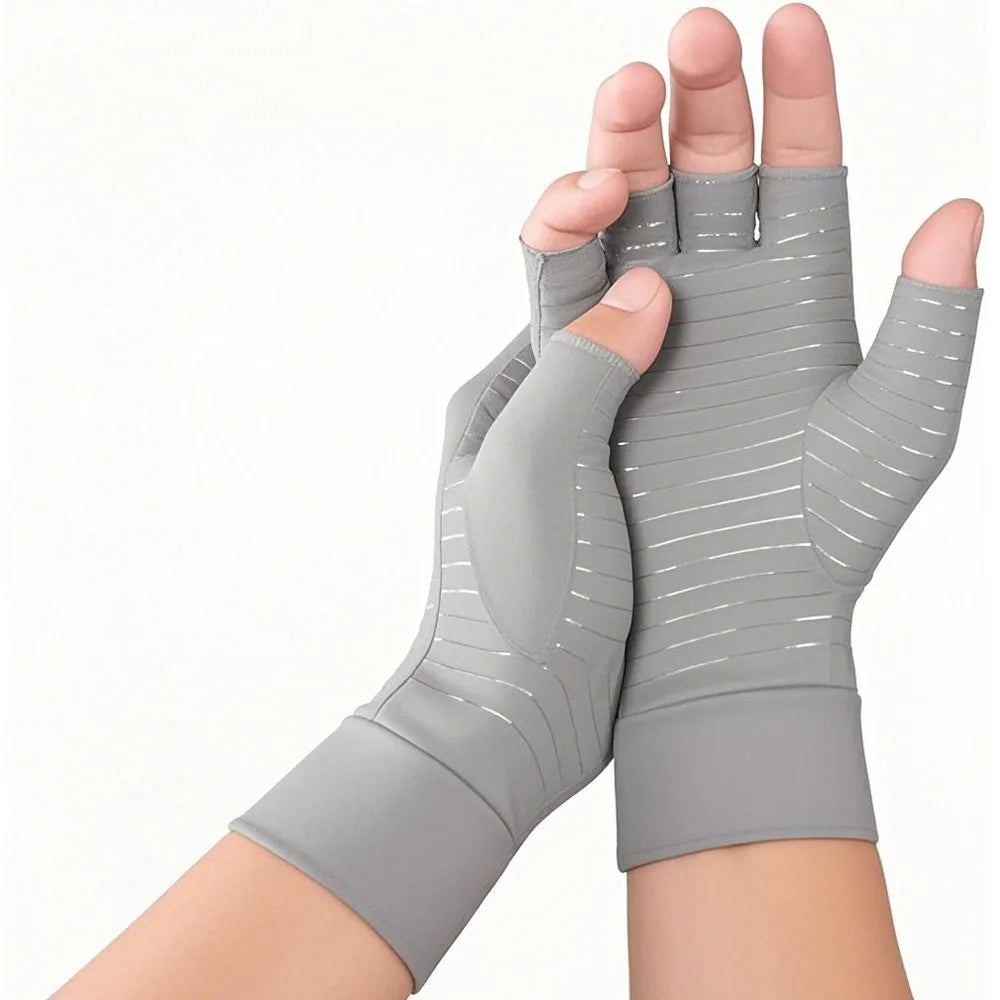 1Pair Copper Compression Gloves for Arthritis - Open Finger- For Men & Women, Hand Support for Typing & Daily Wear