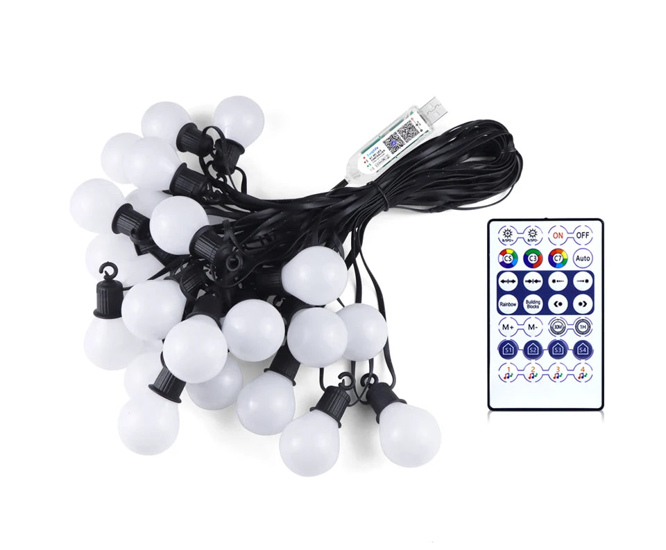 Smart WIFI/Bluetooth G40 LED Bulb String Light 25/50 Bulbs Christmas USB Fairy Lights Room Outdoor Garden Decor LED Garland Lamp