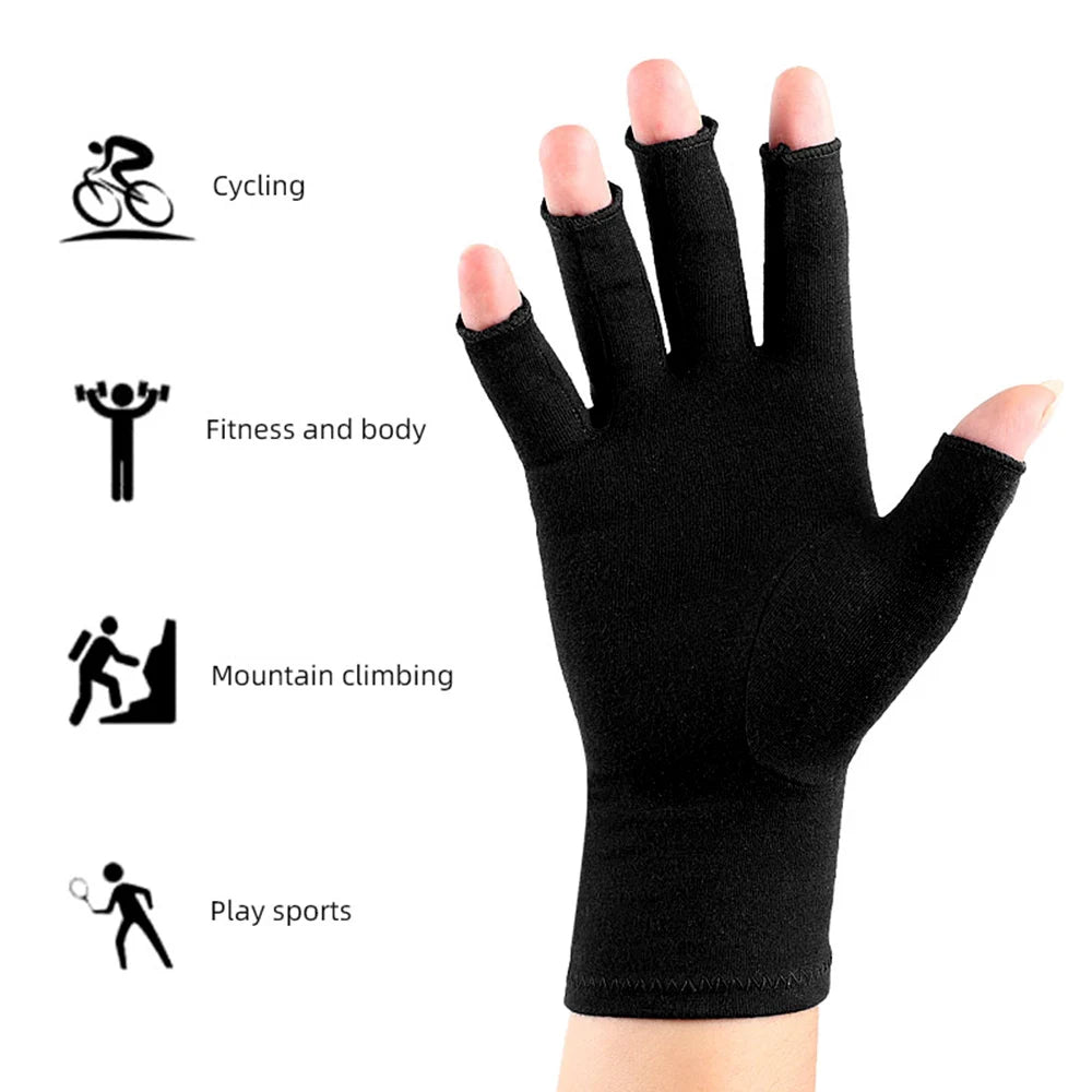 1Pair Copper Arthritis Gloves Half Finger Gloves Fingerless Gloves For Women Compression Gloves For Arthritis,Carpel Tunnel Pain