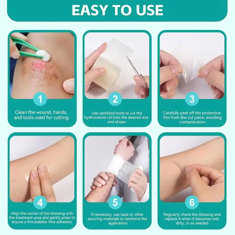 Hydrocolloid Bandage Roll; Waterproof Extra Thin Dressing for Exceptional Wound Care; Self Adhesive Scar Tape