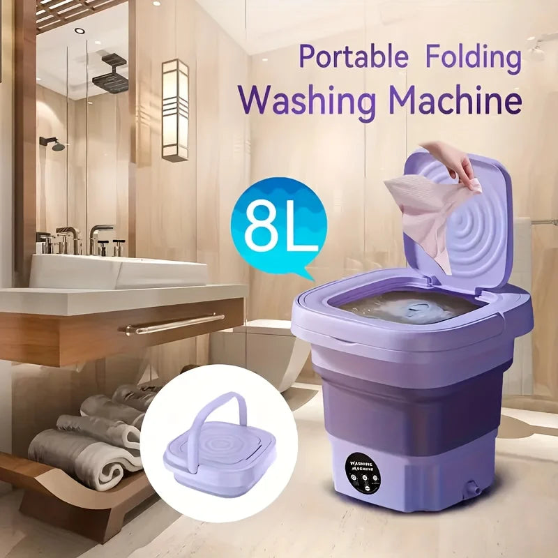 Portable Washing Machine with 3 Intelligent Cleaning Modes, 8L Mini Washer with Foldable Design, Mini Folding Washing for Travel