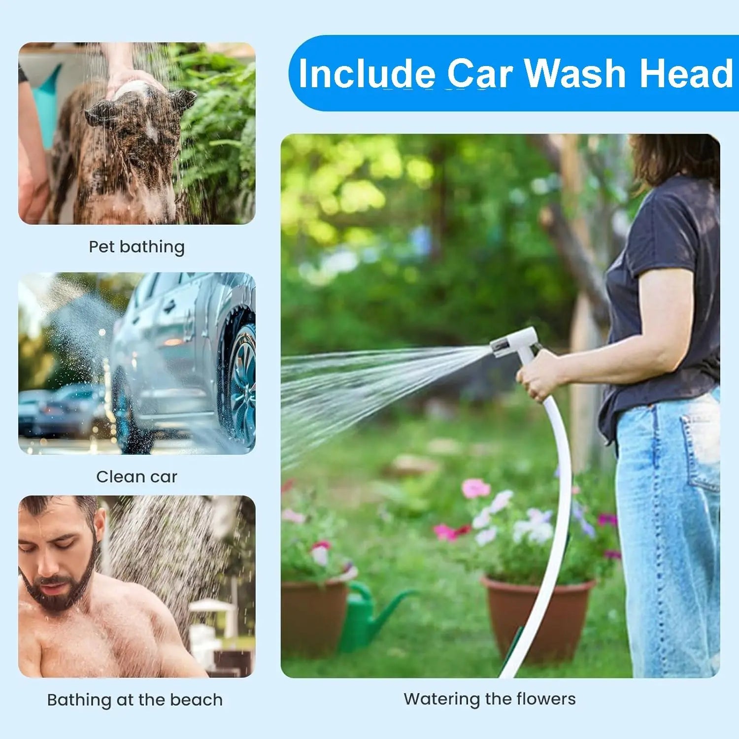 Portable Electric Shower Pump  2pcs Shower Head Sprayer USB Portable Pet Bath Shower Kit for Camping RV Travel  Watering Plants