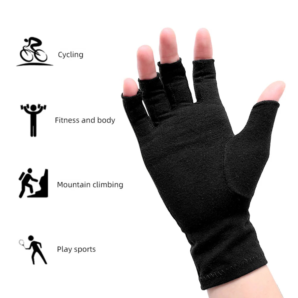 1Pair Copper Arthritis Gloves Half Finger Gloves Fingerless Gloves For Women Compression Gloves For Arthritis,Carpel Tunnel Pain