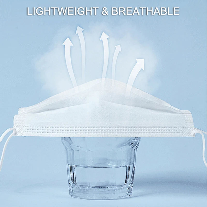 50Pcs 3-layer Mask Face Masks Melt Blown Cloth Disposable Safety Anti-Dust Protective Masks Blue Adults Non-wove Masque