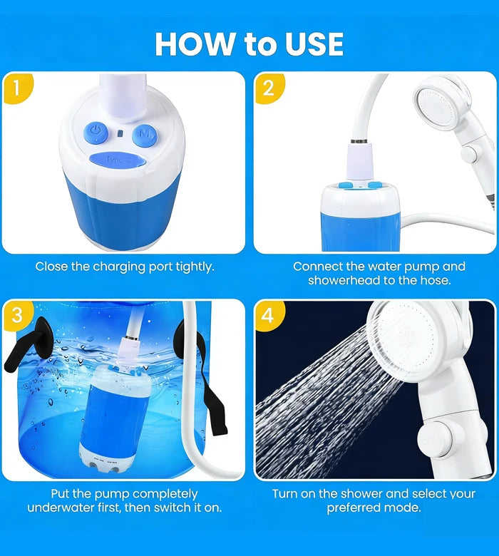 Portable Electric Shower Pump  2pcs Shower Head Sprayer USB Portable Pet Bath Shower Kit for Camping RV Travel  Watering Plants