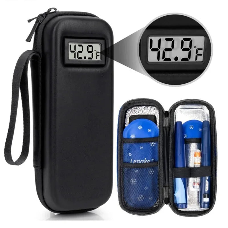 Large Insulin Cooler Travel Case Insulin Cooler Bag Temperature Display Heat Insulation for Diabetic Supplies Medicine Storage