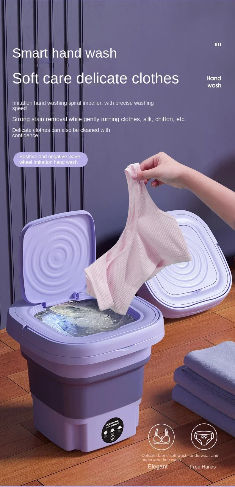 High Capacity 8L Foldable Portable Washing Machine Spin Dryer Lightweight Household Mini Washer for Intimates Socks Panties