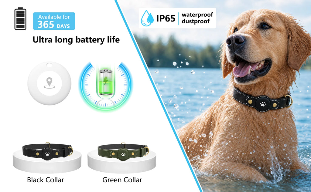 GPS Tracker Dog Collar(Tracker Included) Smart Pet Collar with Real-Time Tracking,No Monthly Fee/Subscription Waterproof Leather