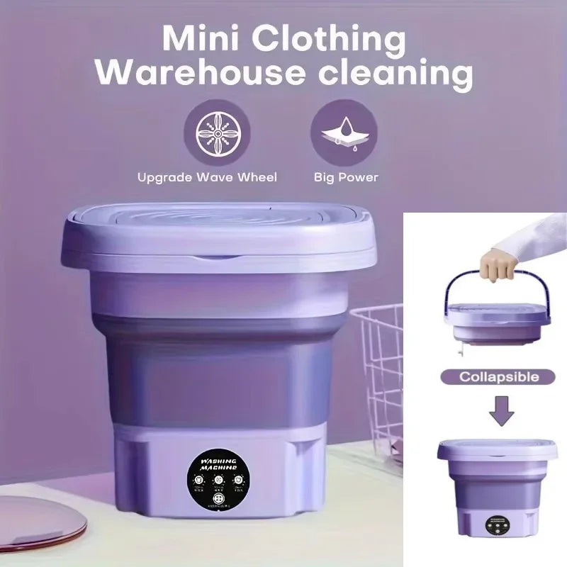 High Capacity 8L Foldable Portable Washing Machine Spin Dryer Lightweight Household Mini Washer for Intimates Socks Panties