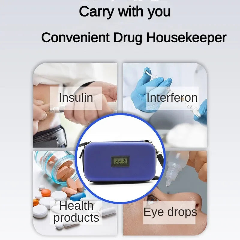 Insulin Cooler Travel Case Mini Insulin Cooler Bag Heat Insulation Temperature Display Medicine Diabetic Supplies Travel Case