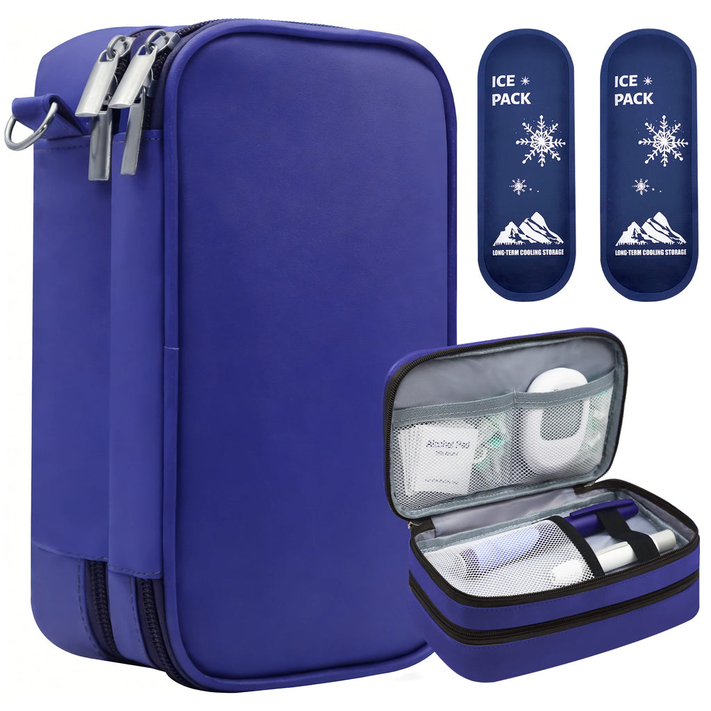 Royal Blue Diabetic Supplies Travel Case for Men, Single Layer/Double Layer Medical Storage Pouch for Insulin Pens, Bag Only