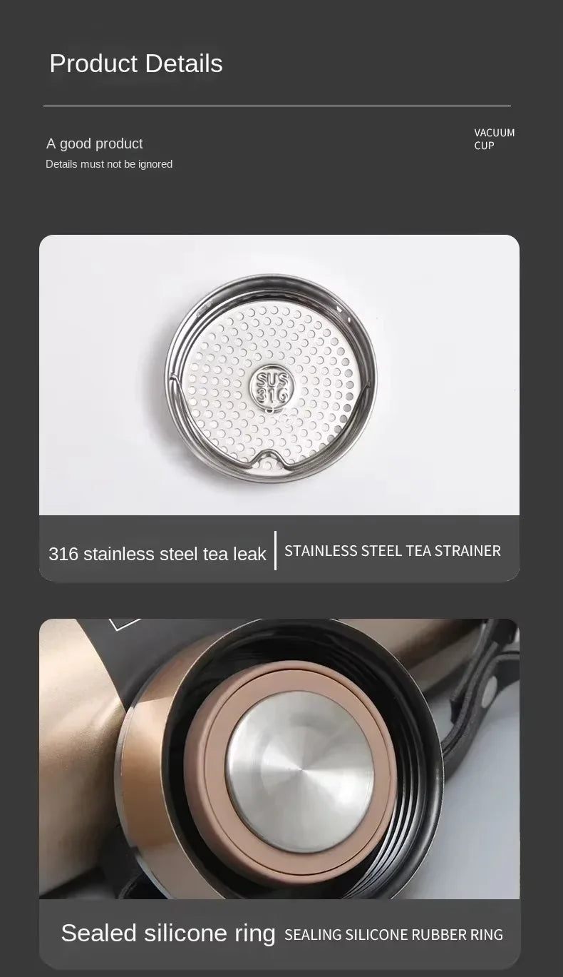 1L Portable Stainless Steel Thermal Bottle - Vacuum Insulated Thermos Keep Cold and Hot, for Water, Tea & Coffee Home Office Use