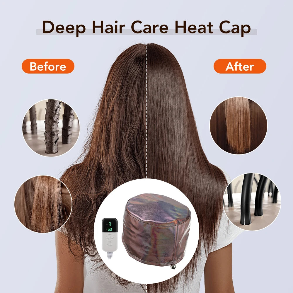 Hair Steamer For Deep Conditioning Thermal Heat Cap 9-Level 5 Timer Electric Thermal Hat Waterproof Salon Hair SPA Steamer Cap