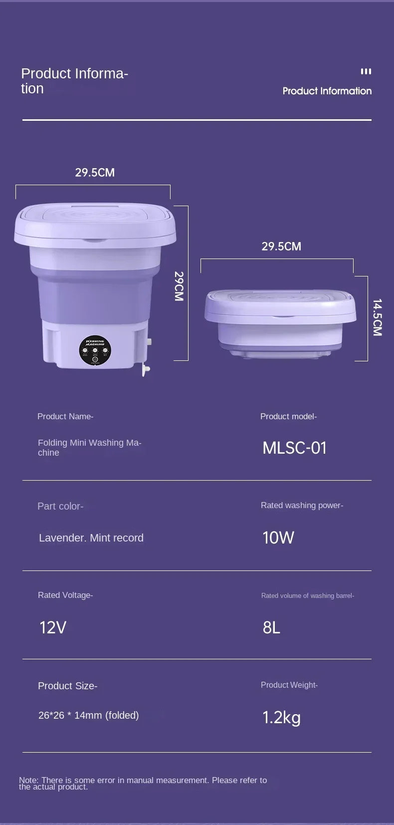 High Capacity 8L Foldable Portable Washing Machine Spin Dryer Lightweight Household Mini Washer for Intimates Socks Panties