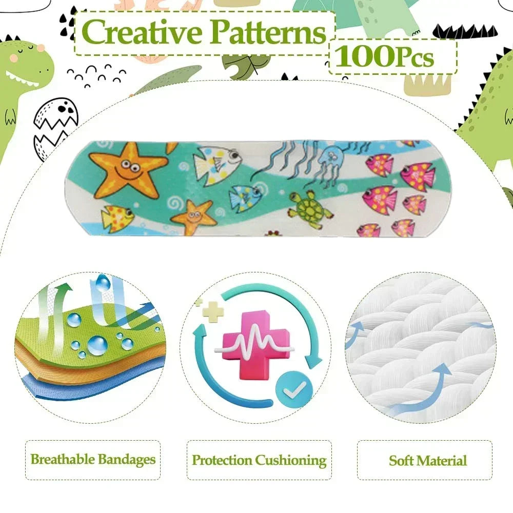 Bandages Bulk Cute Cartoon Bandages Flexible Adhesive 100Pcs Kids Kids  Strips Medical Waterproof Breathable for Children