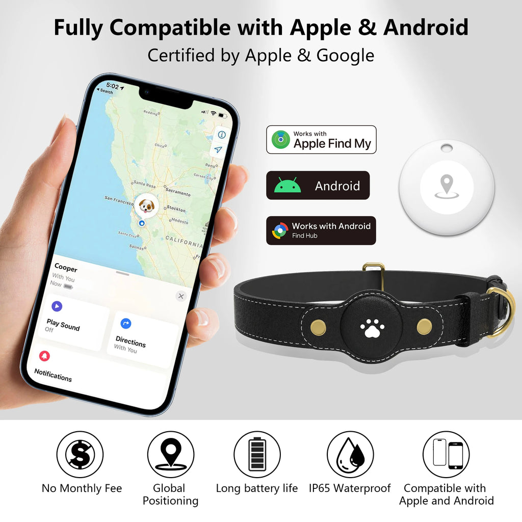 GPS Tracker Dog Collar(Tracker Included) Smart Pet Collar with Real-Time Tracking,No Monthly Fee/Subscription Waterproof Leather