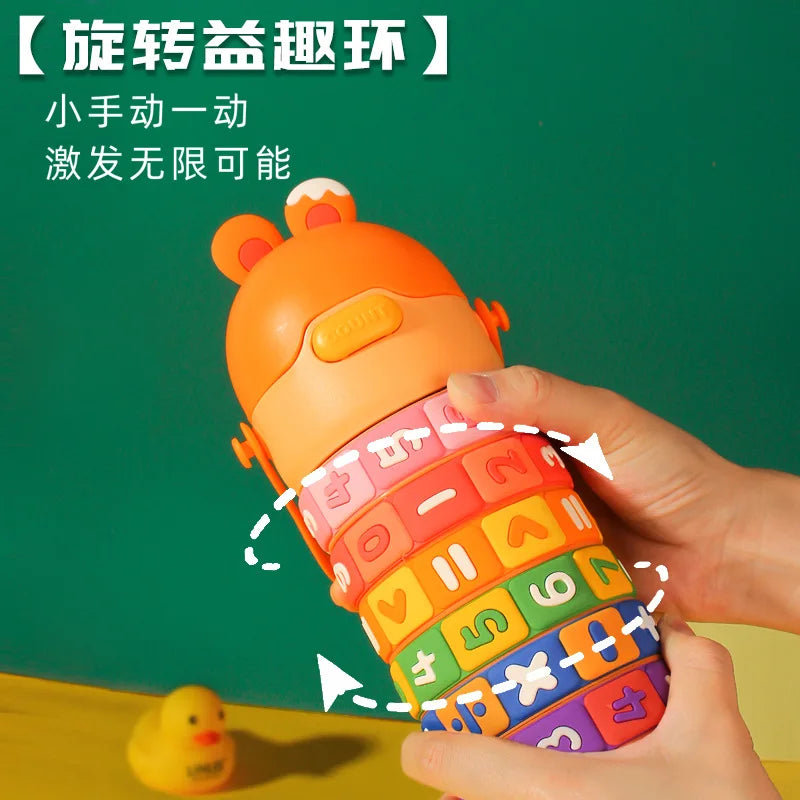 Children's Math Toy Stainless Steel Water Bottle Cute Thermo Stainless Steel Water Bottle with Strap and Straw