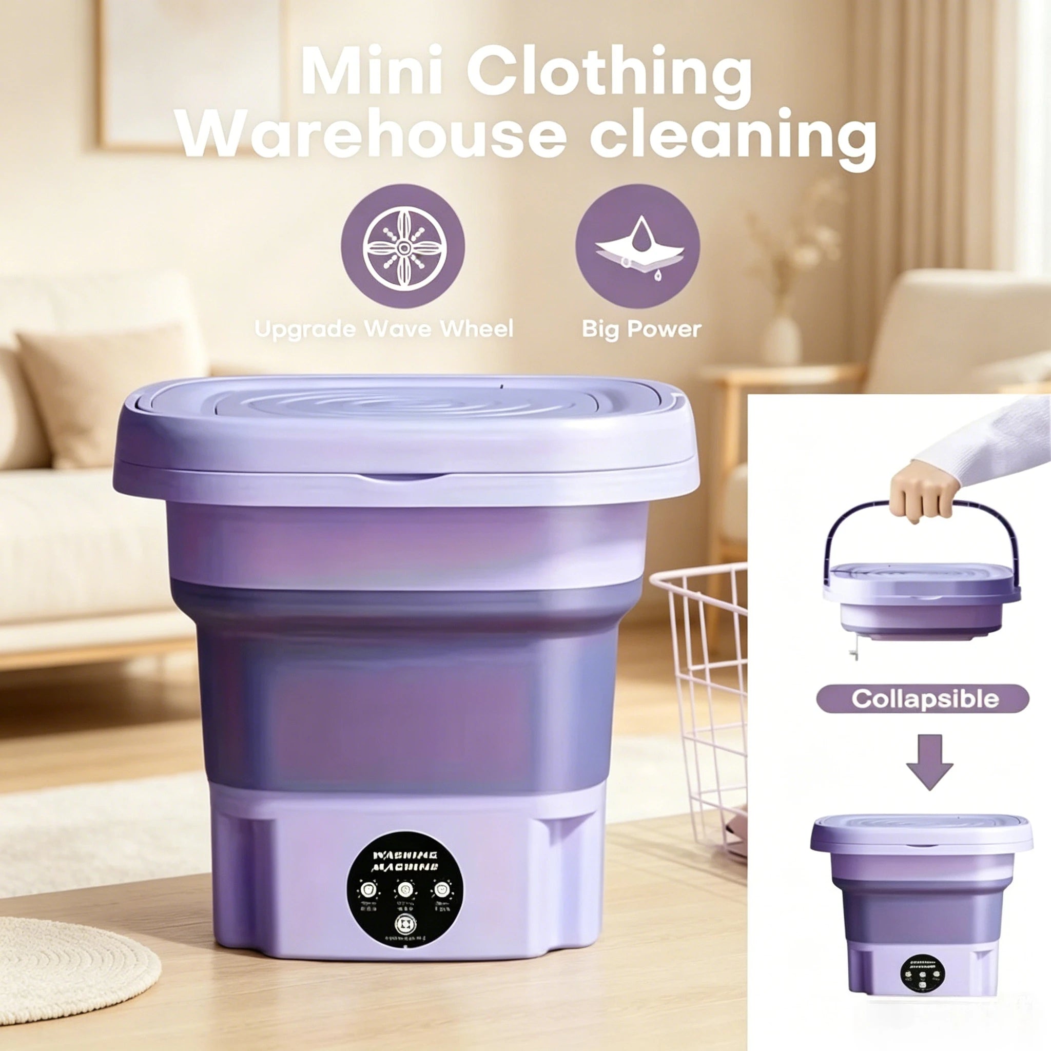 High Capacity 8L Foldable Portable Washing Machine Spin Dryer Lightweight Household Mini Washer for Intimates Socks Panties