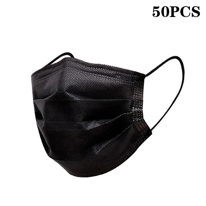 50Pcs 3-layer Mask Face Masks Melt Blown Cloth Disposable Safety Anti-Dust Protective Masks Blue Adults Non-wove Masque