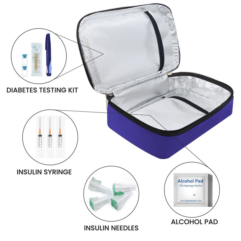 Royal Blue Diabetic Supplies Travel Case for Men, Single Layer/Double Layer Medical Storage Pouch for Insulin Pens, Bag Only