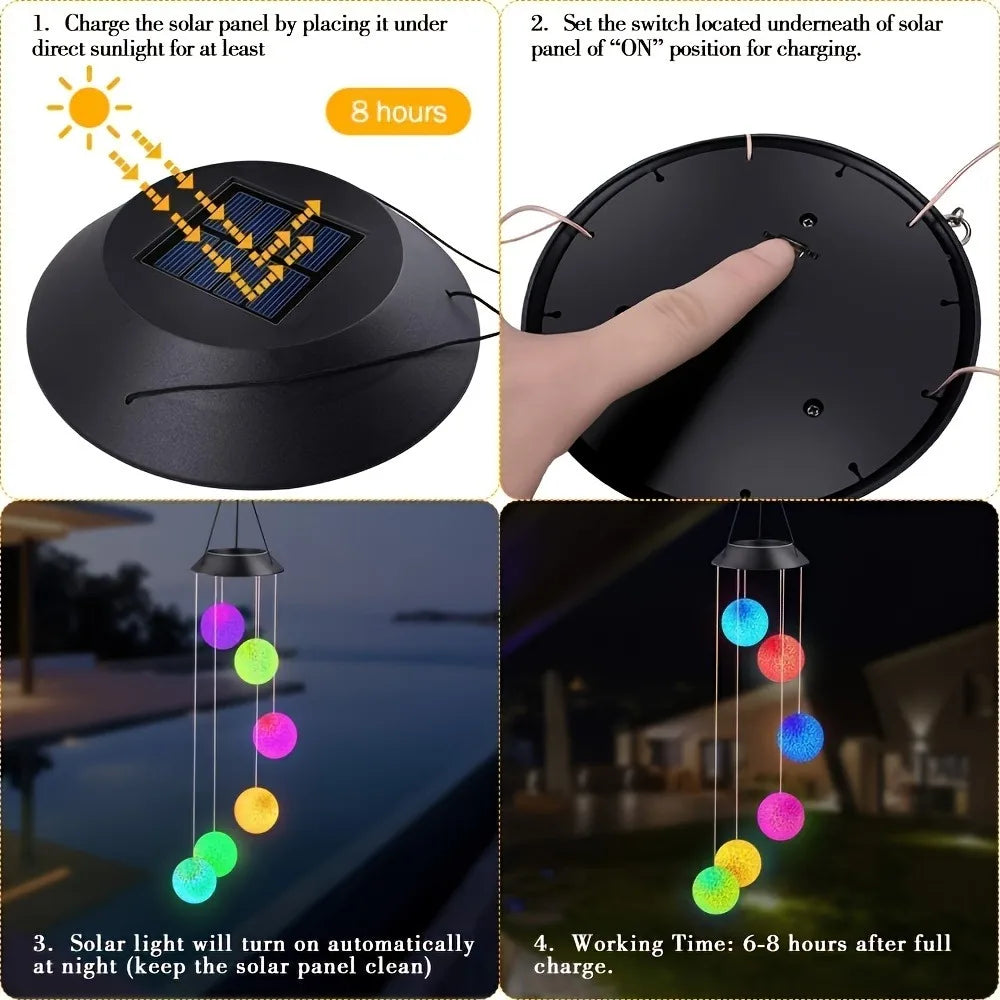 1PC Solar Wind Chime Outdoor, Color Changing Hanging Garden Light, Decorative Solar-Powered Chime Lighting for Patio/Yard