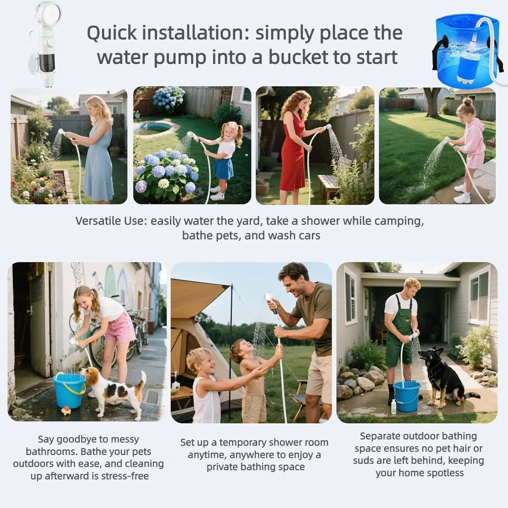 Portable Electric Shower Pump  2pcs Shower Head Sprayer USB Portable Pet Bath Shower Kit for Camping RV Travel  Watering Plants