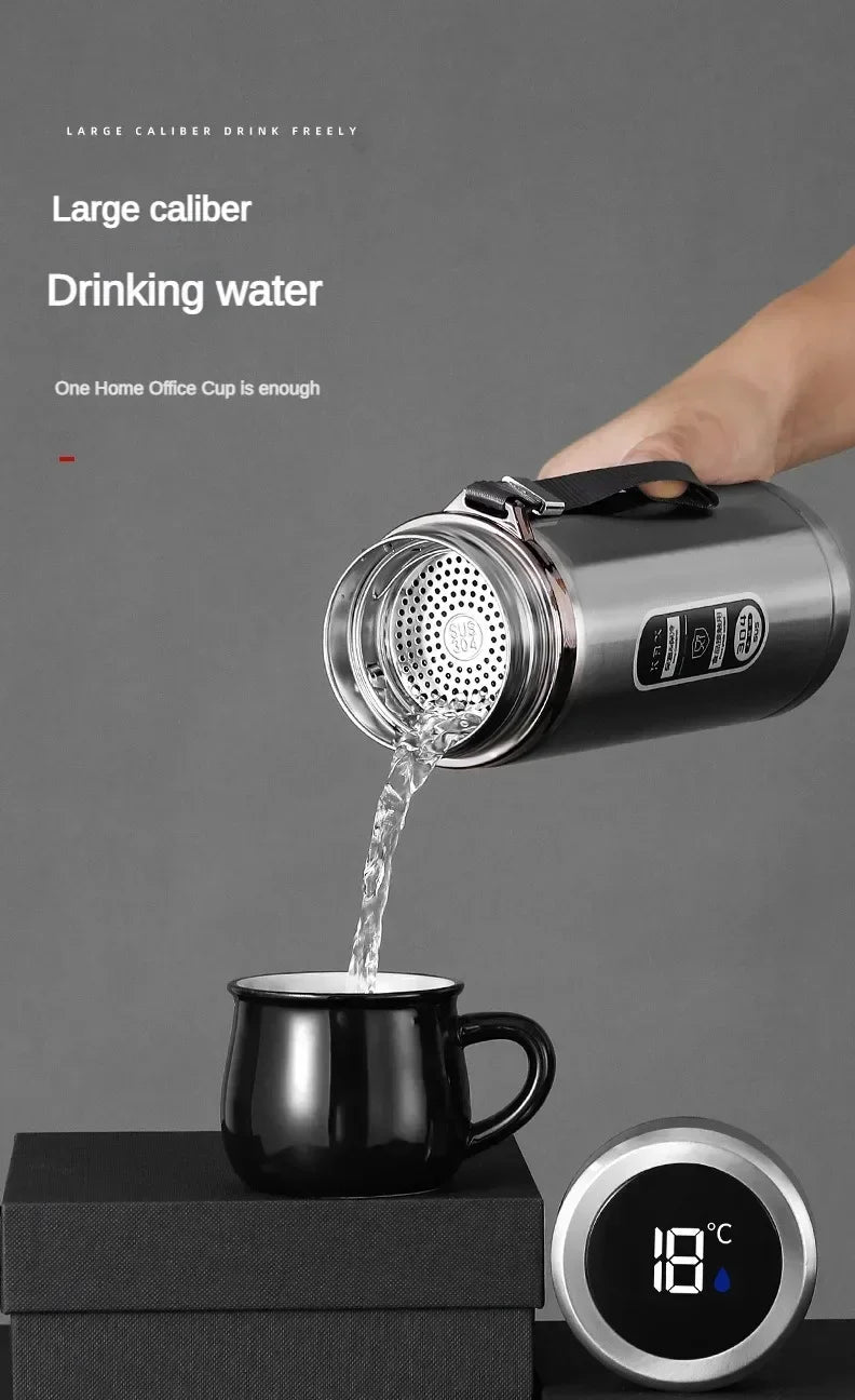 800ML-1L Stainless Steel Thermos Bottle 304 Tea Bottle Car Vacuum Bottle with LED Temperature Display Portable Drinking Cup