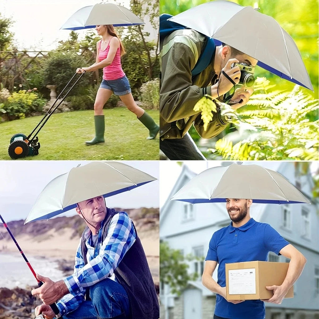 Fishing Umbrella Hat – Head - mounted Sunshade for Outdoors. Large, Foldable, All - Weather. Reinforced Windproof, Wide Canopy,