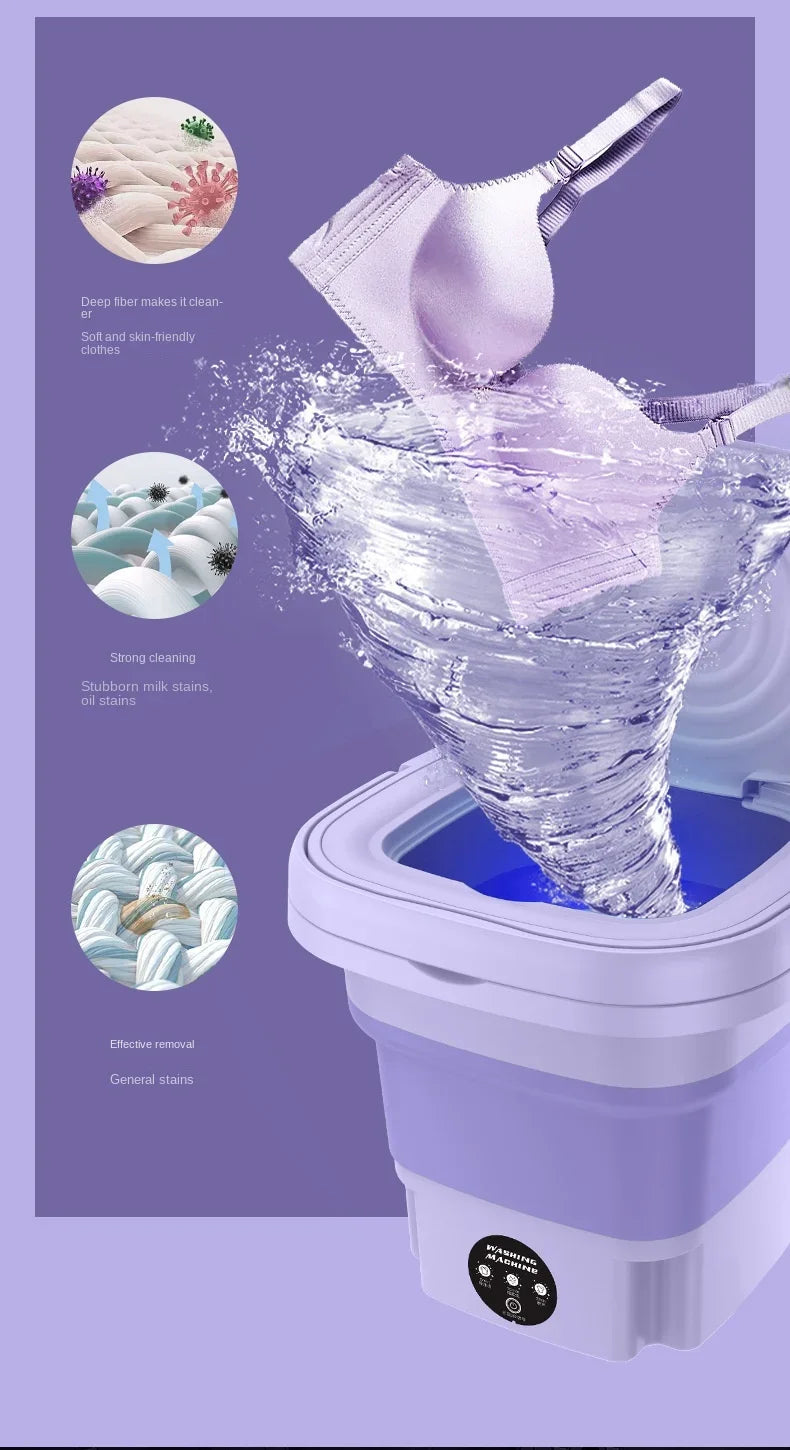 High Capacity 8L Foldable Portable Washing Machine Spin Dryer Lightweight Household Mini Washer for Intimates Socks Panties