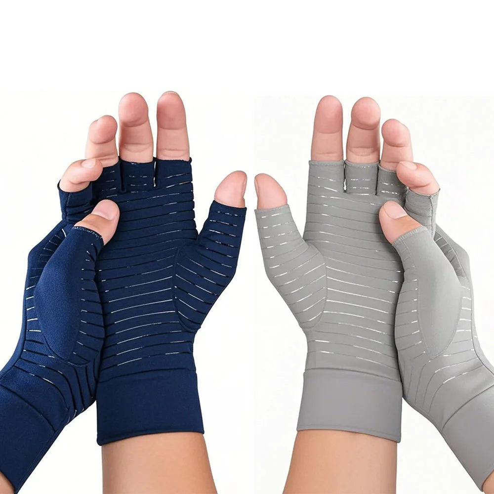 1Pair Copper Compression Gloves for Arthritis - Open Finger- For Men & Women, Hand Support for Typing & Daily Wear