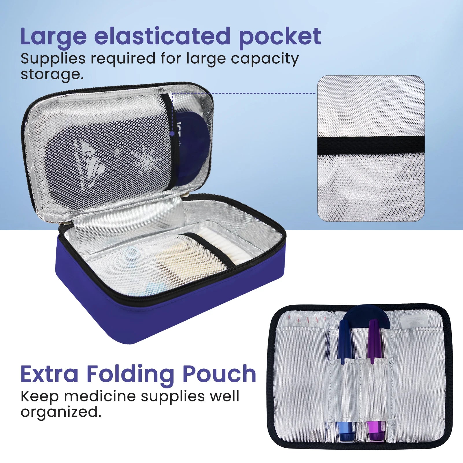 Royal Blue Diabetic Supplies Travel Case for Men, Single Layer/Double Layer Medical Storage Pouch for Insulin Pens, Bag Only