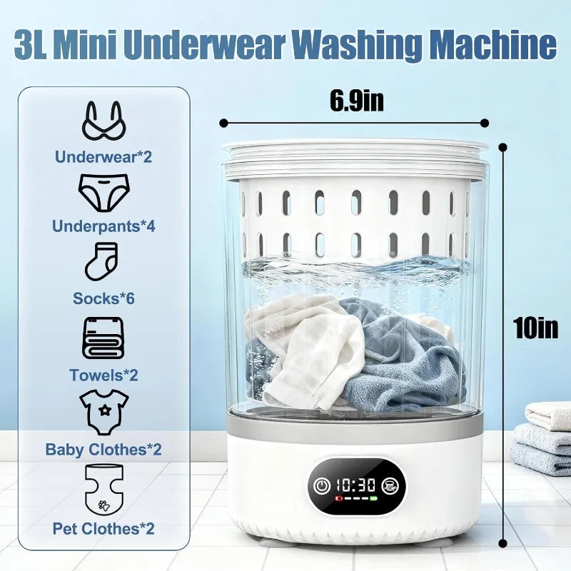3L Mini Washing Machine,3 In 1 Portable Washing and Spin Dry,Drain Washing Machine,Small Washer for Underwea Socks Baby Clothes