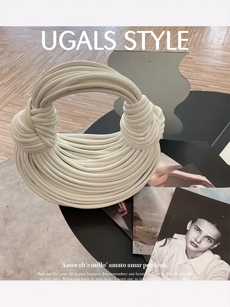 Handbags for Women 2025 New in Gold Luxury Designer Brand Handwoven Noodle Bags Rope Knotted Pulled Hobo Silver Evening Clutch