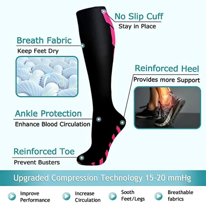 Compression Socks Running Sports Socks Medical Nursing 20-30mmhg for Flight Travel Pregnancy Edema Diabetes Varicose Veins Socks