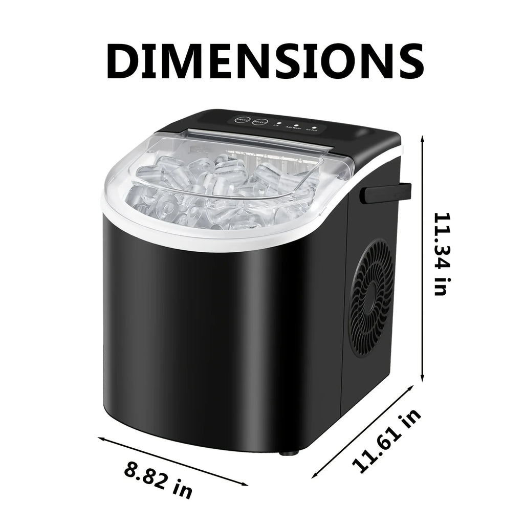 Countertop Ice Maker with Handle,Produces 26 Pounds of Ice Within 24 Hours,Mak 9 Ice Cubes in 6 Minutes.Portable Maker Comes