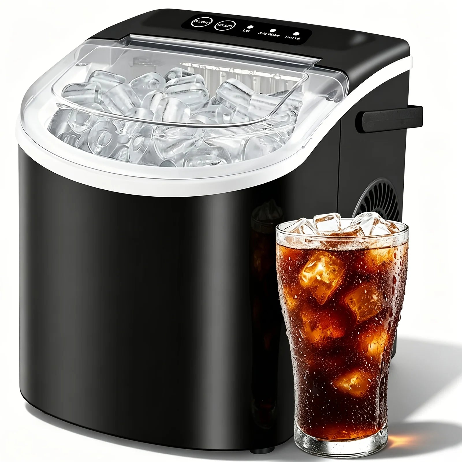 Countertop Ice Maker with Handle,Produces 26 Pounds of Ice Within 24 Hours,Mak 9 Ice Cubes in 6 Minutes.Portable Maker Comes