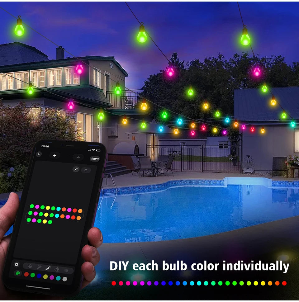 Smart WIFI/Bluetooth G40 LED Bulb String Light 25/50 Bulbs Christmas USB Fairy Lights Room Outdoor Garden Decor LED Garland Lamp