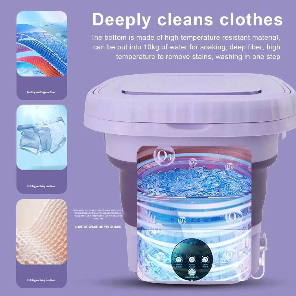 High Capacity 8L Foldable Portable Washing Machine Spin Dryer Lightweight Household Mini Washer for Intimates Socks Panties