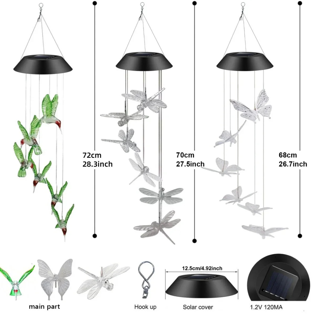 1PC Solar Wind Chime Outdoor, Color Changing Hanging Garden Light, Decorative Solar-Powered Chime Lighting for Patio/Yard