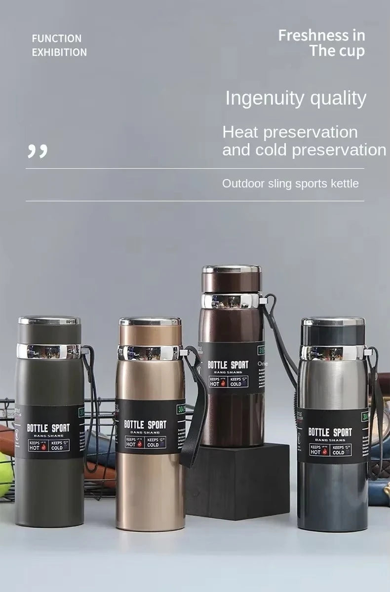 1L Portable Stainless Steel Thermal Bottle - Vacuum Insulated Thermos Keep Cold and Hot, for Water, Tea & Coffee Home Office Use