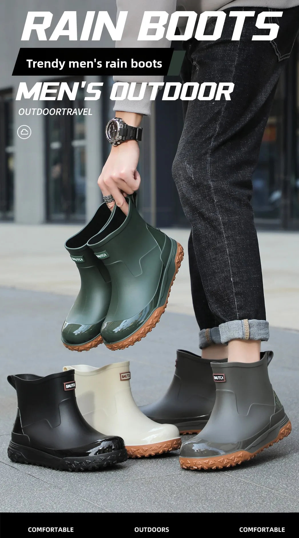 Fishing water shoes for men waterproof anti-slip  wear-resistant rain boots rain shoes, 2026 new style kitchen work rubber shoes