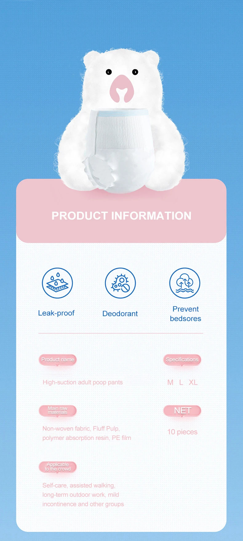 M Size, 10 Pieces, Ultra-Thin Breathable Adult Diapers, 30 Pieces, Highly Absorbent, Essential for Incontinence Care, Comfortable and Close-Fitting, Suitable for Long-Term Use
