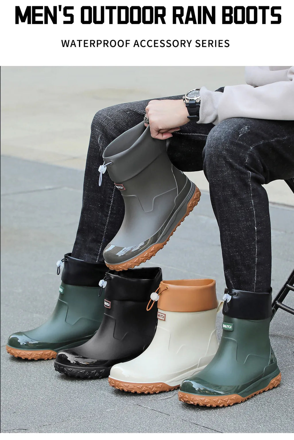 Fishing water shoes for men waterproof anti-slip  wear-resistant rain boots rain shoes, 2026 new style kitchen work rubber shoes