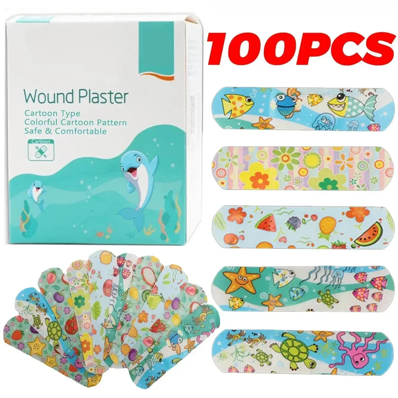 Bandages Bulk Cute Cartoon Bandages Flexible Adhesive 100Pcs Kids Kids  Strips Medical Waterproof Breathable for Children