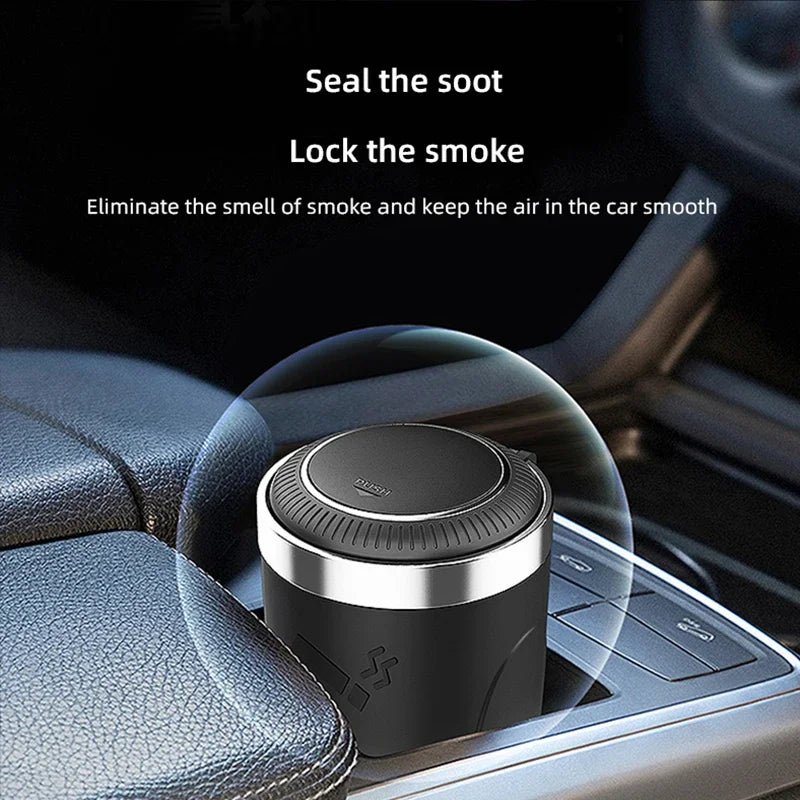 Car Ashtray With LED Light Universal Alloy Ash Tray Car  Retardant Cigarette Holder Ash Tray Automotive Supplies ﻿